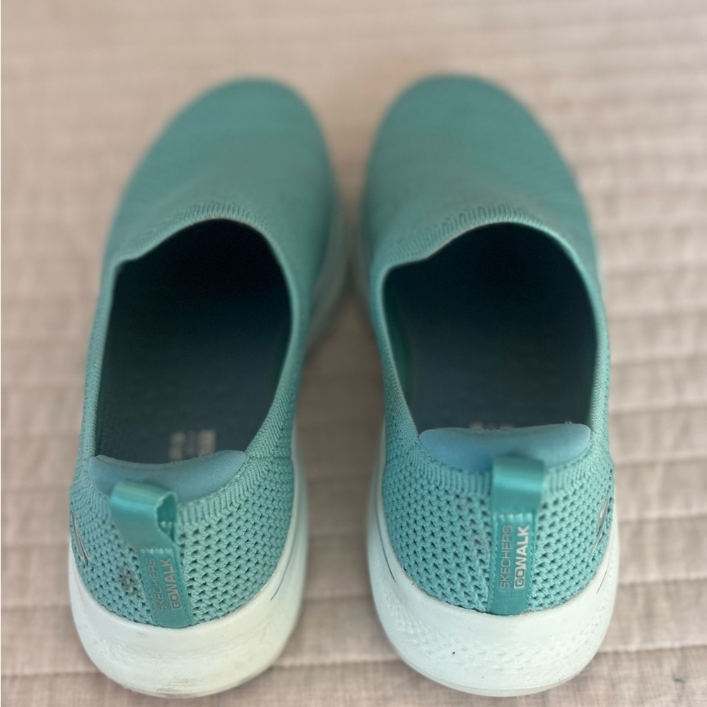 Skechers Women's Slip-On Knit Sneakers in Teal Green - Picture 2 of 3